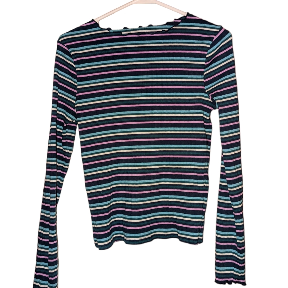 Girls long sleeve colorful striped shirt.